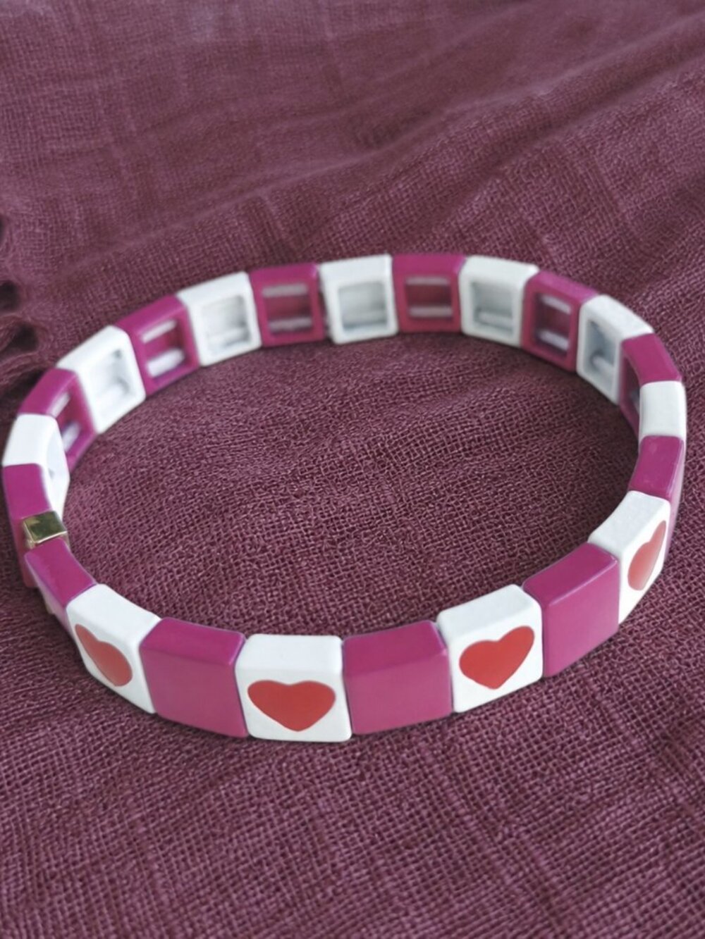 enameled stretch bracelet gold pink white beaded
